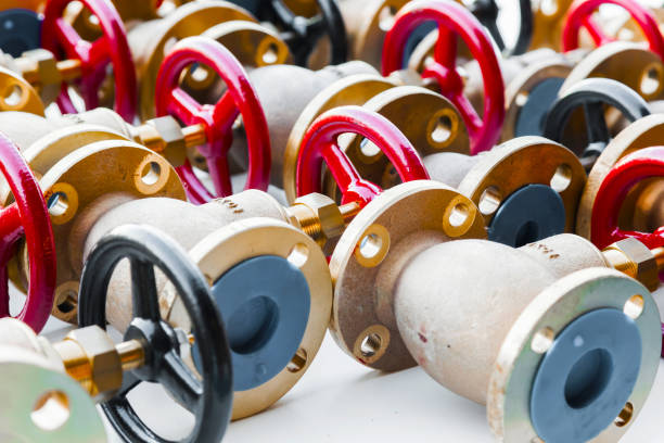 New plumbing valves on a white background.